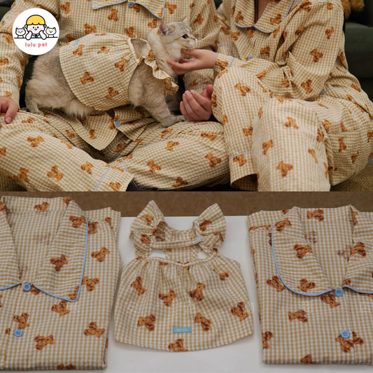 Brown Plaid Bear Pet-Owner Twinning Homewear Set